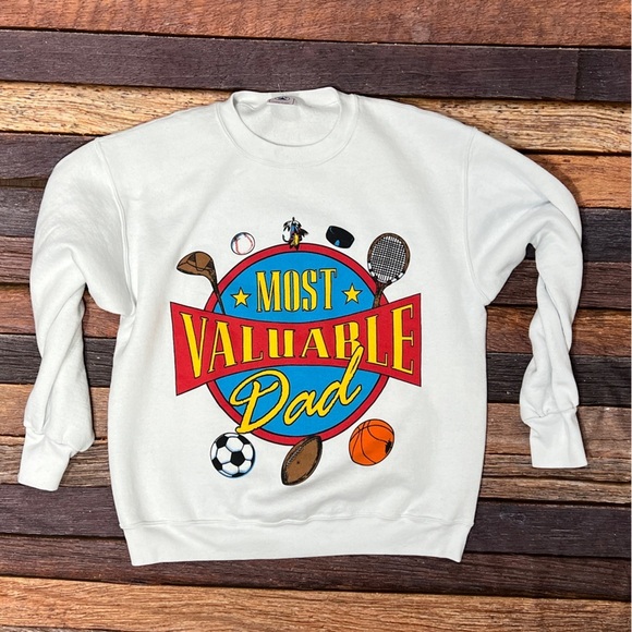 VTG Most Valuable Dad Father Day 1980s Crewneck Grandpa Sweatshirt - Picture 1 of 3
